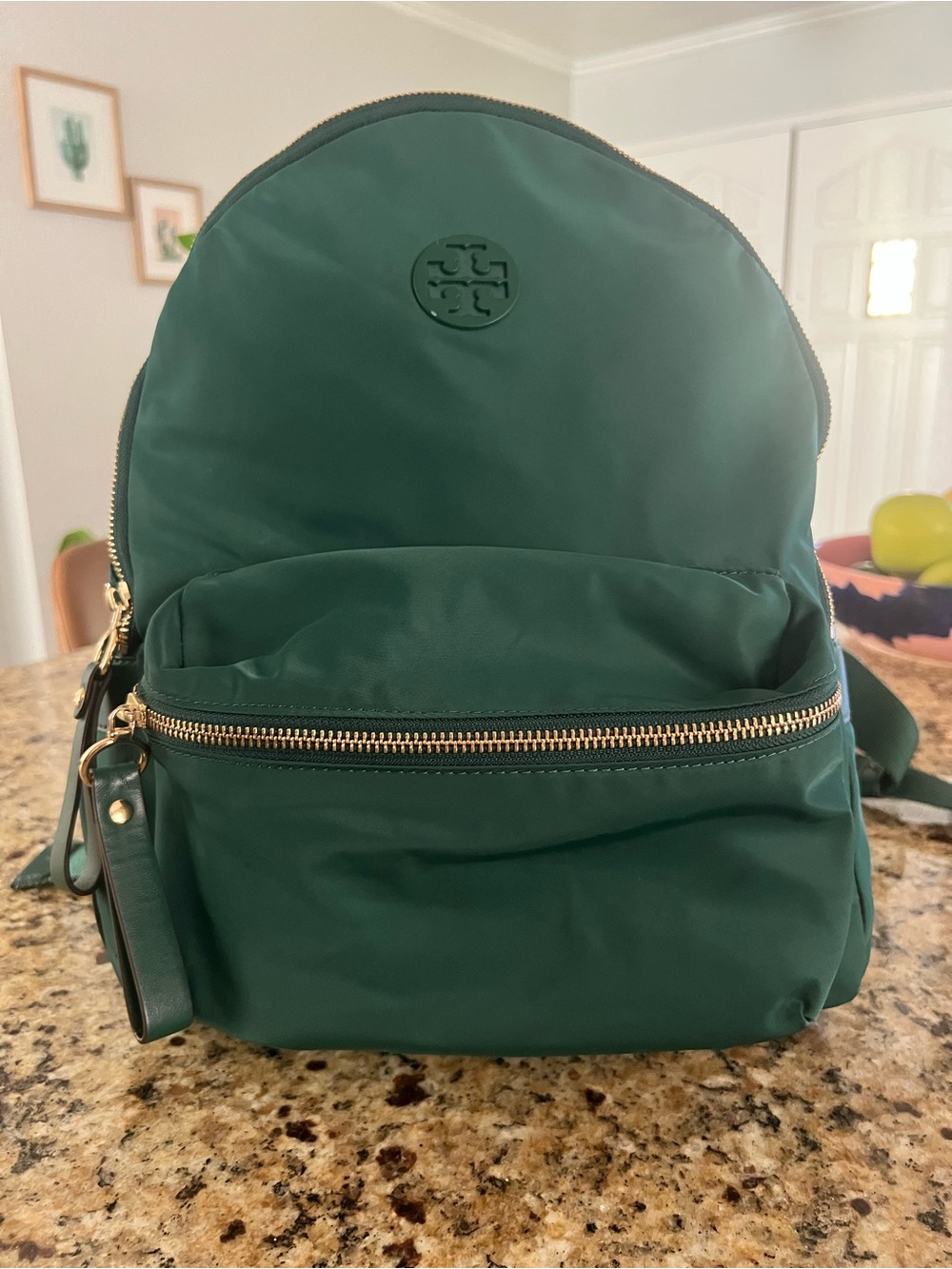 Tory Burch Emerald Green Nylon Mini Backpack with Gold Hardware